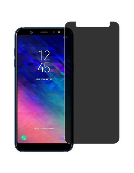 Härdat glas för Samsung A6 2018 med anti-spy funktion, monterat på telefonens skärm