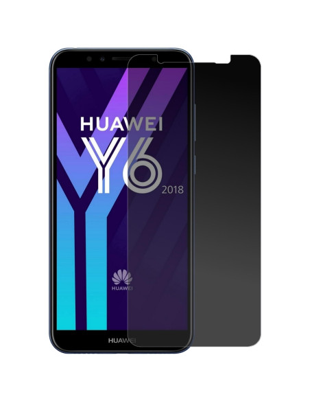 Privacy Härdat glas monterat på Huawei Y6 2018, med mörk skärmskydd för integritet
