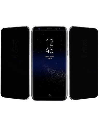 Samsung S9 Plus med Privacy FullFrame härdat glas, visat framifrån och från sidorna