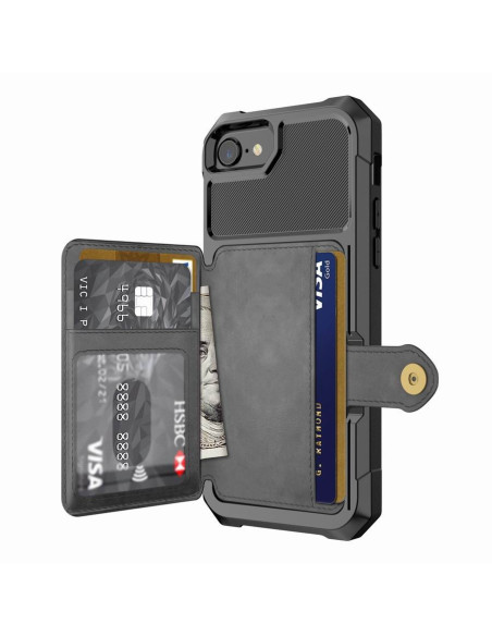 Svart plånboksfodral för iPhone 7 med fyra fack för kort och kontanter, öppet läge
