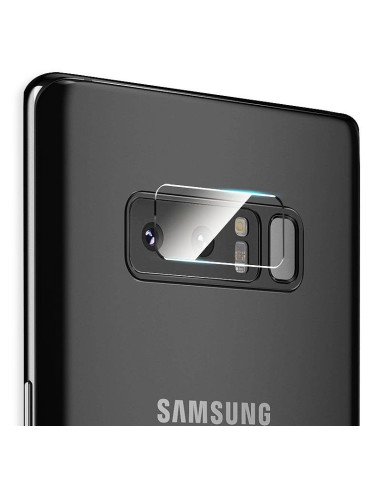 Närbild av transparent linsskydd monterat på Samsung Note 8 kamera