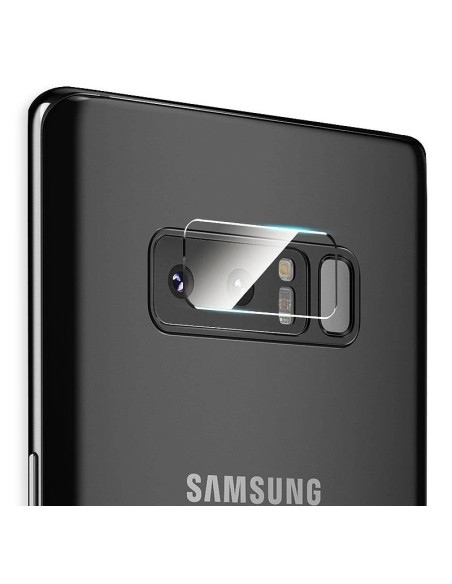 Närbild av transparent linsskydd monterat på Samsung Note 8 kamera