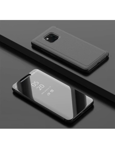 Mate 20 Pro flipfodral i svart med halvgenomskinlig framsida och kickstand-funktion
