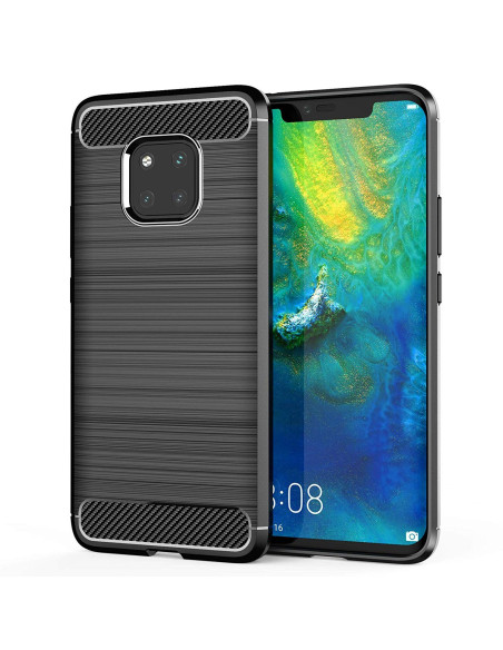 SlimCarbon-skal i svart monterat på Huawei Mate 20 Pro med textur och upphöjd ram