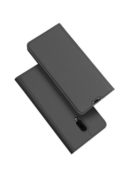 Svart OnePlus 6T Flipfodral Skin Pro med kortfack, sett från sidan