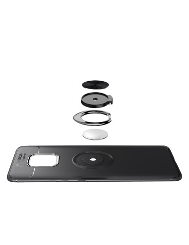 Svart stöttåligt skal för Huawei Mate 20 Pro med ringhållare, sett uppifrån med delar av ringhållaren