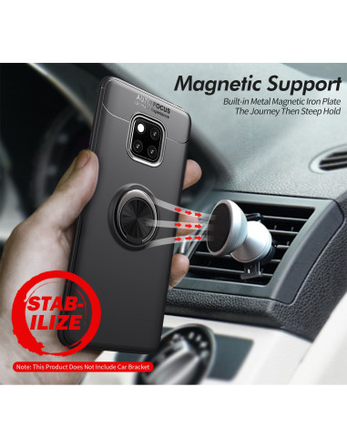 Svart stöttåligt skal för Huawei Mate 20 Pro med ringhållare, monterat på en bilventil
