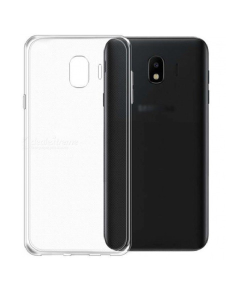 Transparent stöttåligt skal för Samsung J4 Plus, sett från sidan med telefonen bakom