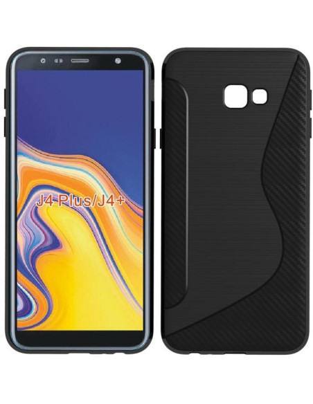 Samsung J4 Plus S-Line skal i svart, monterat på telefon med tydlig framsida