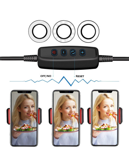 Närbild på kontrollpanelen för Selfie Ring Light med knappar för ljusinställningar