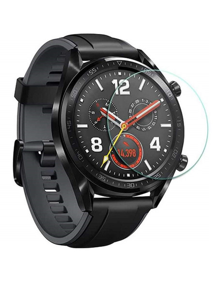 Närbild av Huawei Watch GT 46mm med härdat glas monterat på skärmen