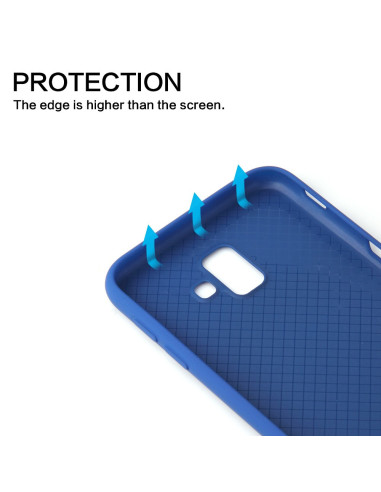 Detaljvy av mattsvart gummibelagt silikonskal för Samsung J6 2018, med förstärkta hörn