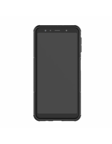 Framvy av stöttåligt skal för Samsung A7 2018 med utfällbart stativ