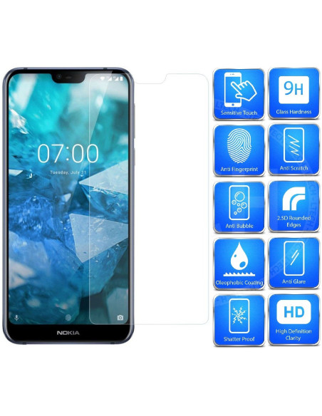 Framifrån vy av härdat glas för Nokia 7.1 med rundade kanter