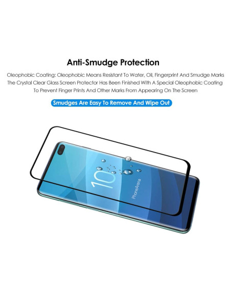 Samsung S10 Plus skärmskydd i härdat glas med anti-fingeravtryck, visat ovanifrån