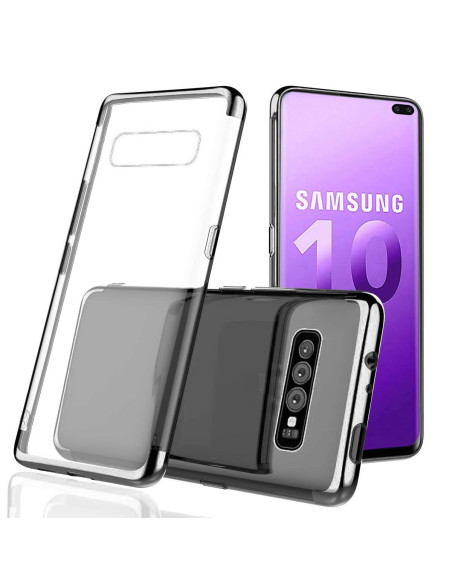 Rosengul Samsung S10 gummiskal sett från sidan med telefon monterad