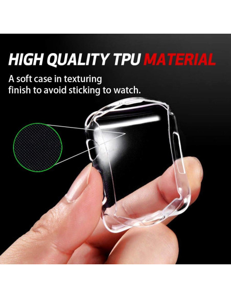 Närbild av transparent TPU-skal för Apple Watch 42mm, med fokus på materialets textur