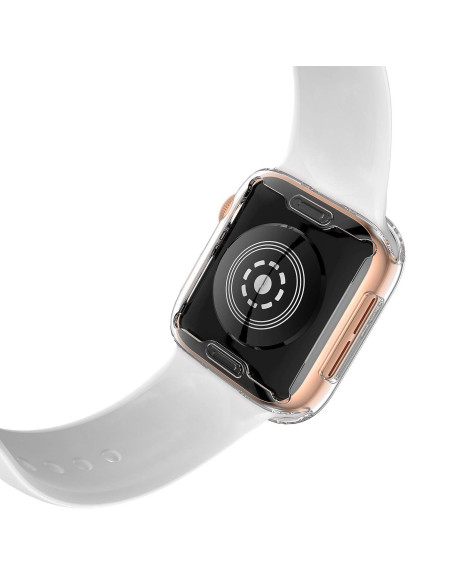 Baksidan av transparent TPU-skal för Apple Watch 42mm, med fokus på laddningsutskärning