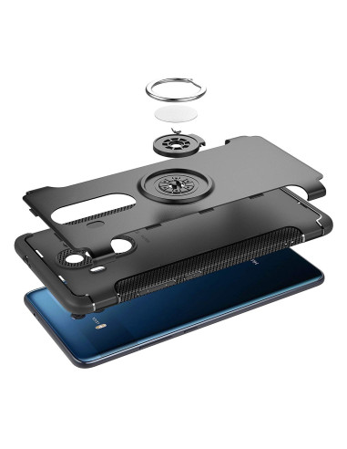 Detaljvy av Mate 20 Pro skal med ringhållare, uppdelat för att visa inre komponenter