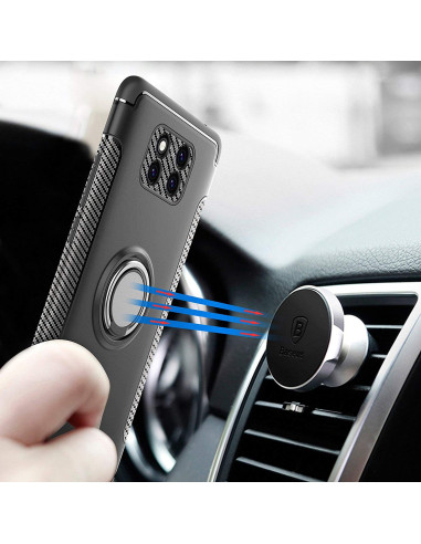 Mate 20 Pro skal med ringhållare, monterat på bilens luftventil med fokus på ringens funktion