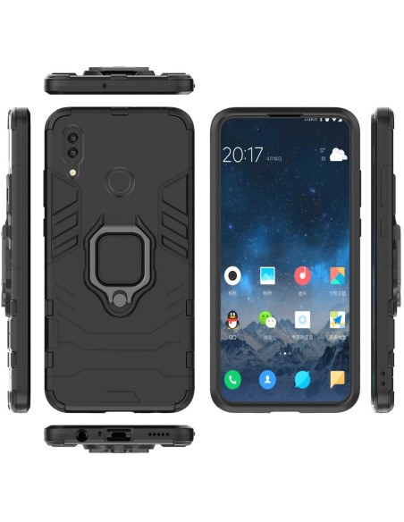 Stöttåligt skal för Huawei P Smart 2019 med ringhållare, sett från flera vinklar