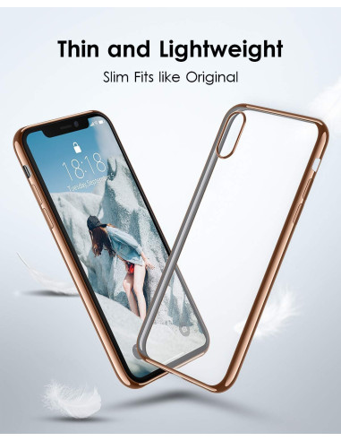 iPhone X med rosenguld mjukt skal, visad i en lätt och tunn design från sidan