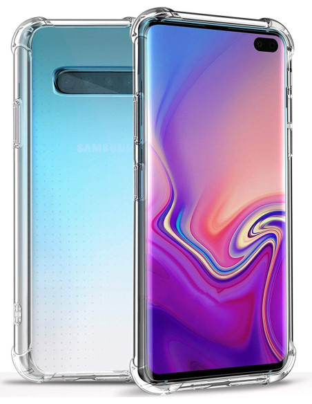 Samsung S10 Plus skal i transparent TPU med förstärkta hörn, sett från sidan