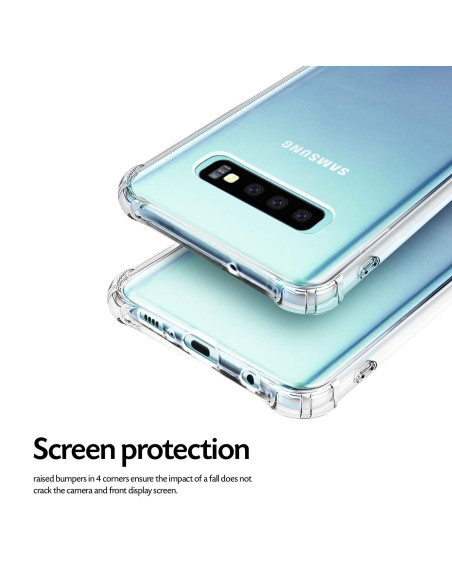 Närbild av Samsung S10 Plus skal med förstärkta hörn som visar kamerautskärning och materialdetaljer