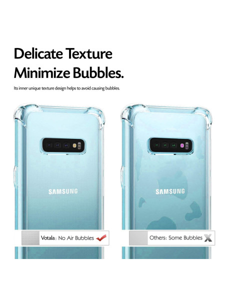 Detaljvy av Samsung S10 Plus skal som visar den unika texturen för att minimera bubblor