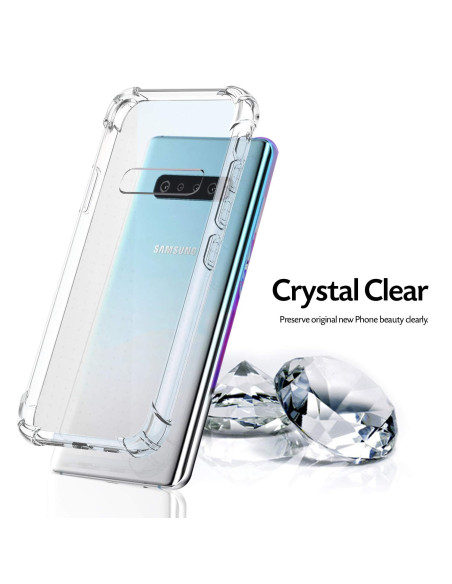 Samsung S10 Plus skal i transparent TPU med förstärkta hörn, sett bakifrån med telefonens baksida synlig