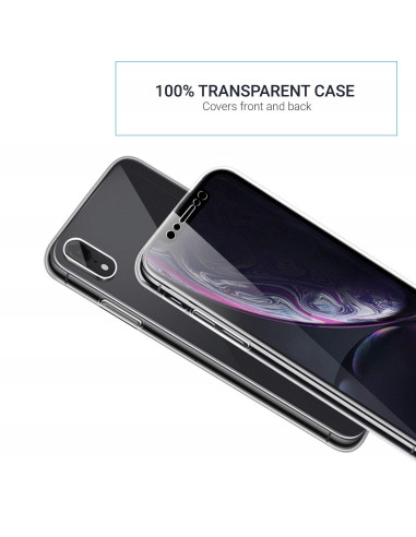 Silikonfodral iPhone XR med transparent design, visat från sidan med skärmskydd