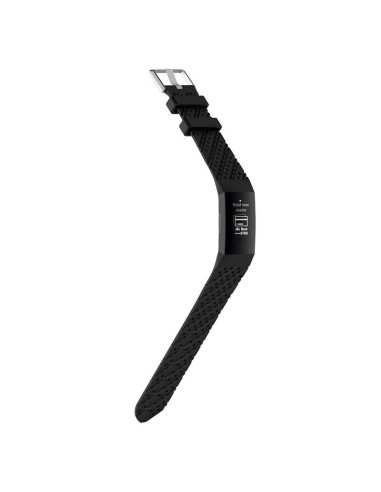 Svart sportarmband i silikon för Fitbit Charge 3 med perforerad design från sidan
