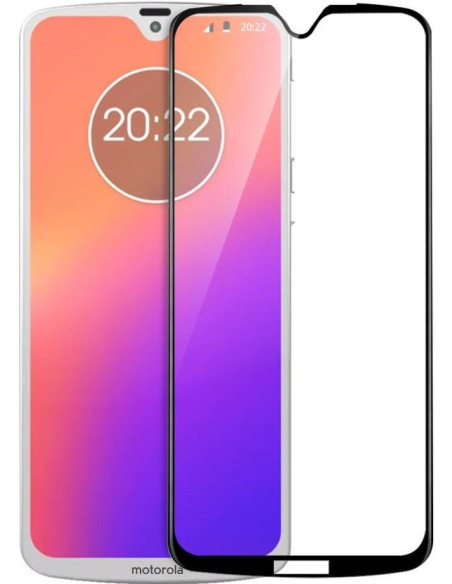 Framifrån vy av Moto G7 Plus med härdat glas som skydd