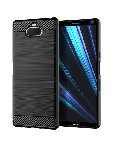 SlimCarbon skal för Xperia 10 Plus med gummibelagd yta och upphöjd ram, sett från sidan