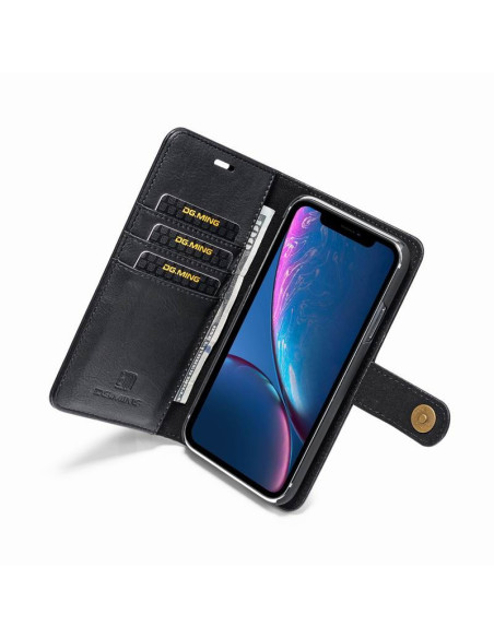 Mobilplånbok DG Ming för iPhone XR med öppet fack och kortfack i svart konstläder