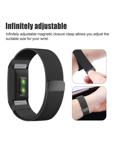 Svart Milanesisk loop armband för Fitbit Charge 2 med justerbart magnetlås
