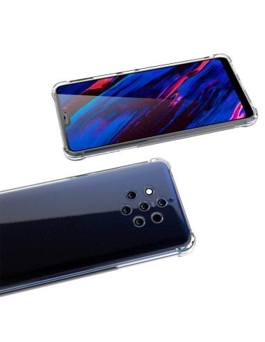 Nokia 9 Pureview skal i transparent TPU, visat från ovan med telefonens skärm synlig