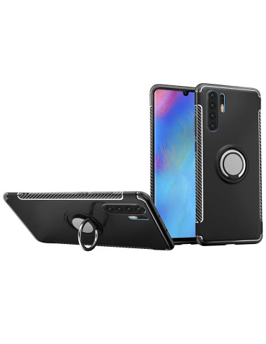 Stöttåligt skal för Huawei P30 Pro med ringhållare, sett från sidan med telefon monterad