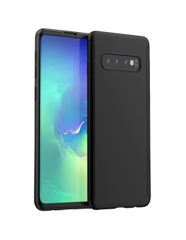 Svart 360° 3in1 FullCover skal för Samsung S10e, sett från sidan med skärmskydd