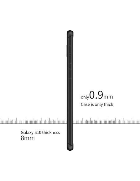Profilvy av svart 360° 3in1 FullCover skal för Samsung S10e, visar tjocklek på 0,9 mm