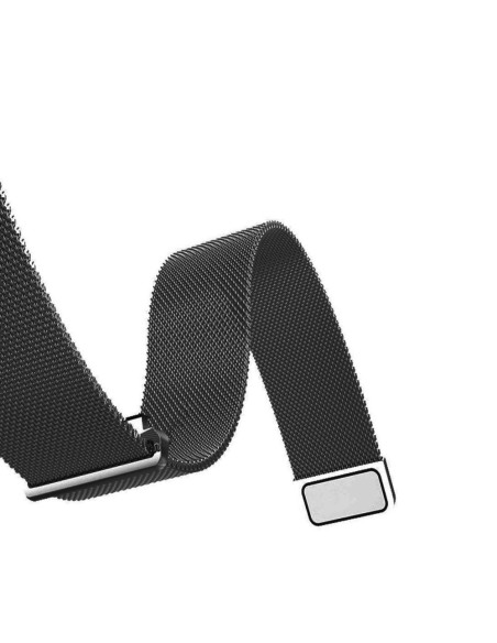 Detaljvy av det svarta milanesisk loop armbandet för Huawei Watch GT 46mm