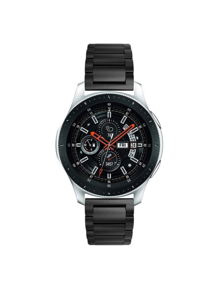 Svart metallarmband på Samsung Galaxy Watch 42mm LTE, sett framifrån med urtavla och detaljer