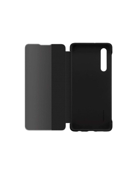 Svart Huawei P30 Flipfodral Smart View med öppet fönster och baksidan synlig