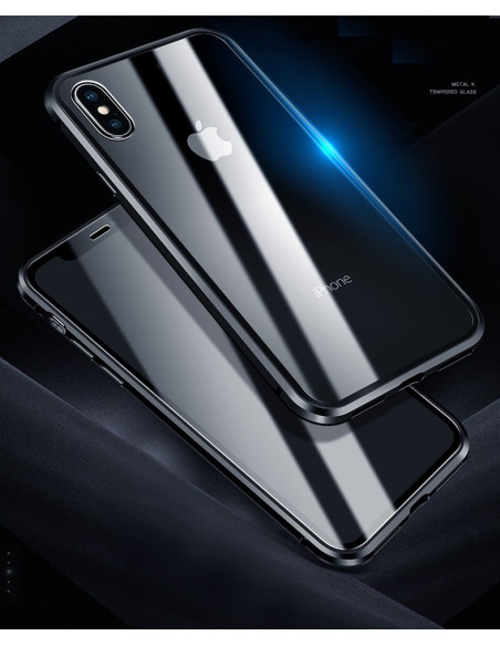 Transparent heltäckande skal för iPhone X/XS, visat bakifrån med reflektioner