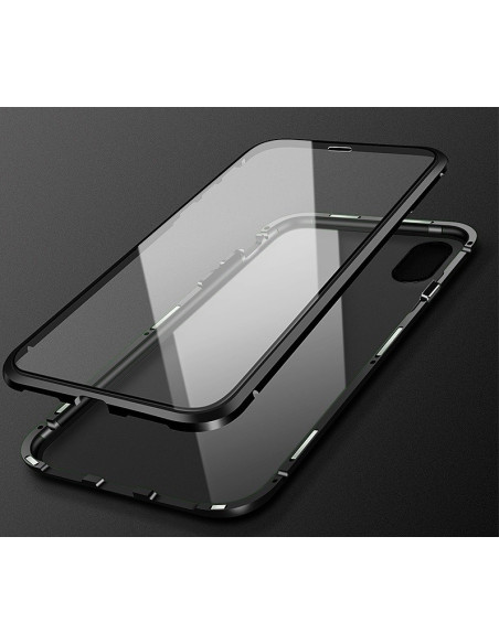 Transparent heltäckande skal för iPhone X/XS, visat uppifrån med ram och insidan synlig