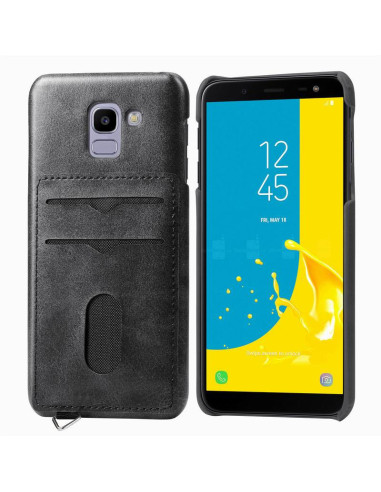 Svart ultratunn korthållare för Samsung J6 2018 med kortfack och telefon monterad