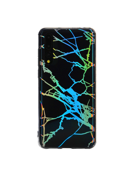 Baksidan av Huawei P30 Pro skal med färgglada linjer på svart bakgrund
