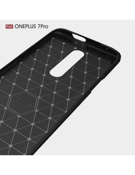 Detaljvy av insidan på Oneplus 7 skal med mönster, svart TPU-material