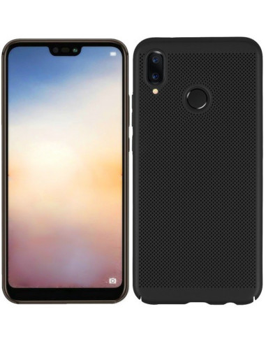 Fram- och baksidan av ett matt svart gummibelagt skal för Huawei P Smart 2019