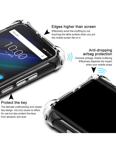 Detaljvy av stöttåligt skal för Samsung A70 med förstärkta hörn och högre kanter
